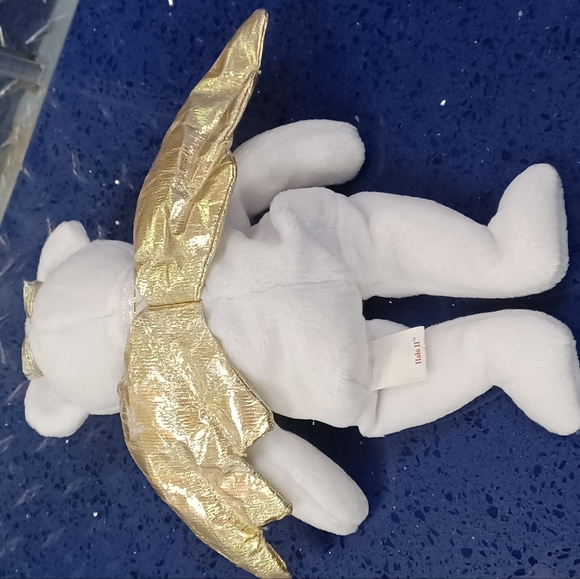 -Halo 2 Ty Beanie Baby Heavenly angel White and shimmery gold bear sitting plush - Picture 7 of 11